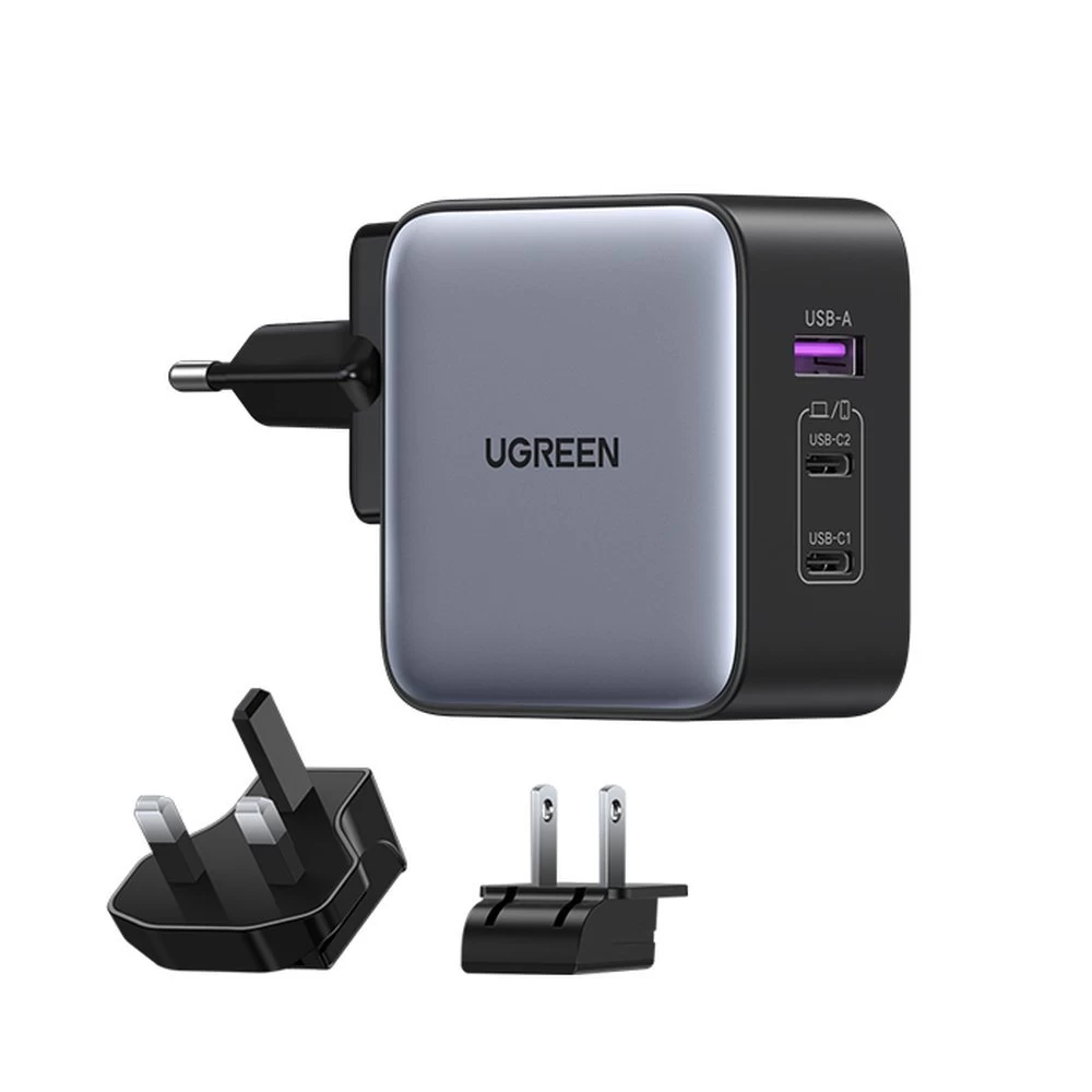 Universalus įkroviklis Gan Usb 2xusb-c Kištukai Eu / Uk / Us - Juodas