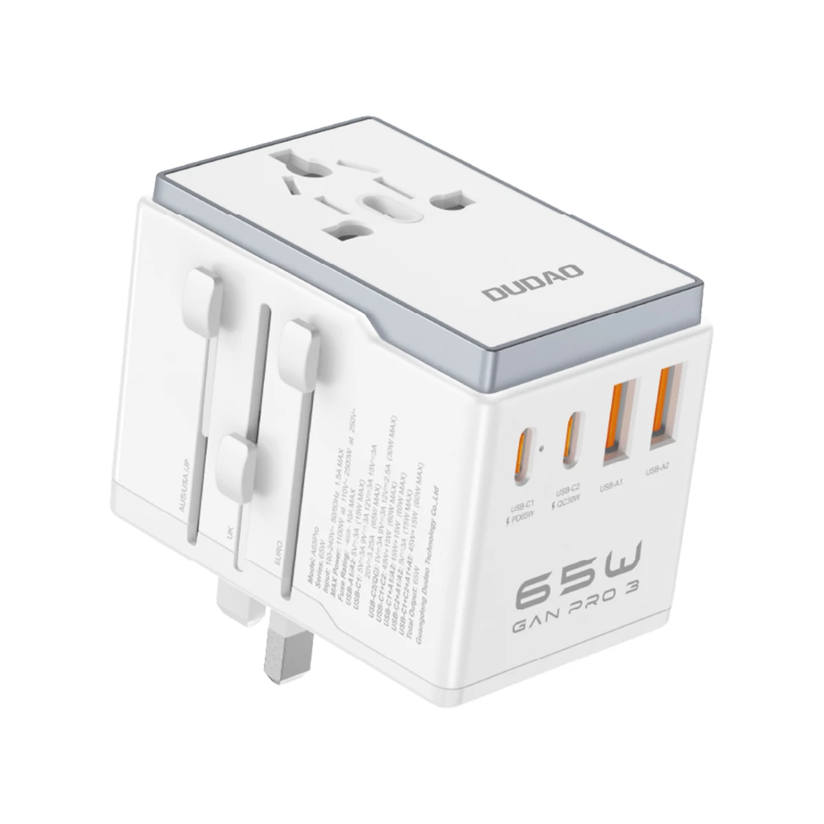 Universalus Kelioninis įkroviklio Adapteris 65w Eu / Us / Jp / Aus / Uk 2x Usb-c 2x Usb-a - Baltas Universalus Kelioninis įkroviklio Adapteris 65w Eu / Us / Jp / Aus / Uk 2x Usb-c 2x Usb-a - Baltas