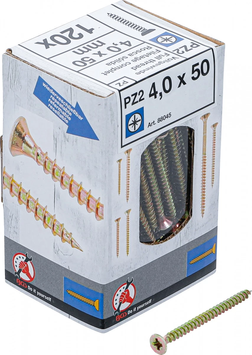 Universalūs varžtai | Cross Slot PZ2 | 4.0 x 50 mm | 120 vnt. (88045)