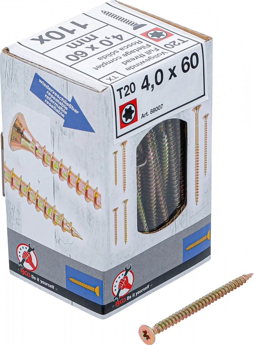 Universalūs varžtai | T-Star (Torx) T20 | 4.0 x 60 mm | 110 vnt. (88007)