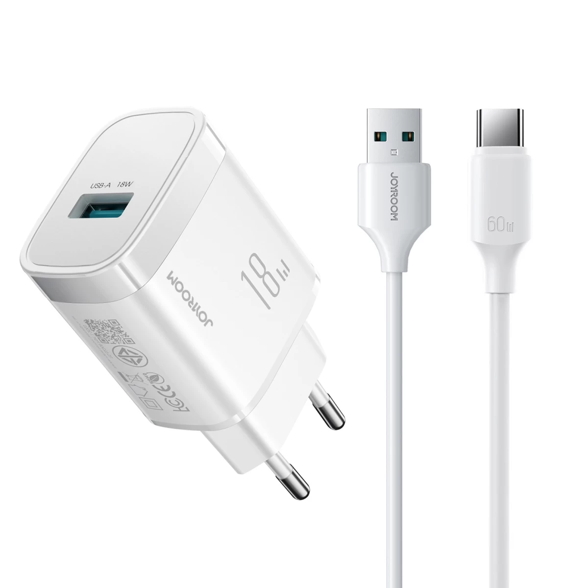 Usb-a 18 W Tinklo įkroviklis Su 1 M Ilgio Usb-a - Usb-c Kabeliu - Baltas