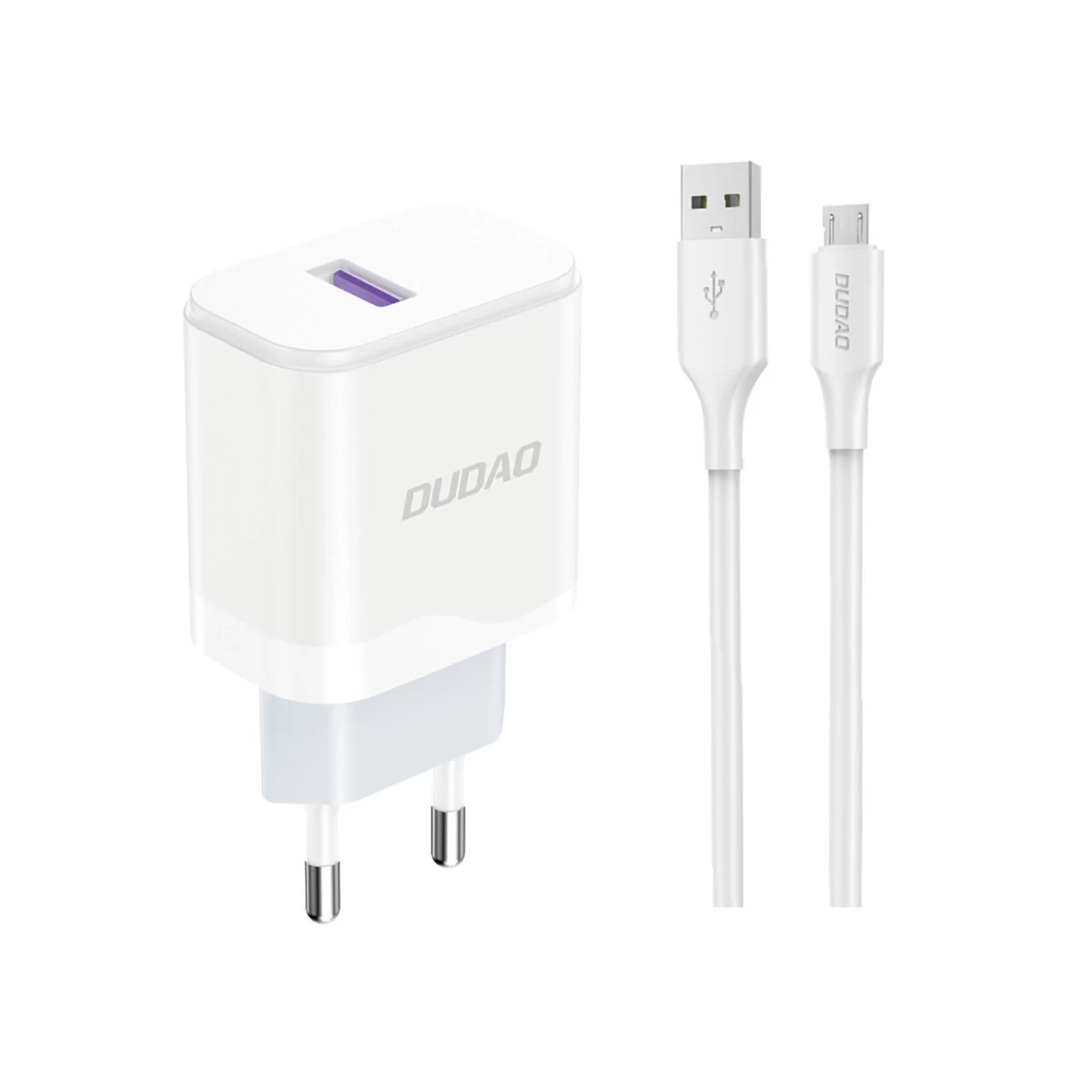 Usb-a 18w Tinklo įkroviklis Su Usb-a - Microusb Kabeliu, Baltas