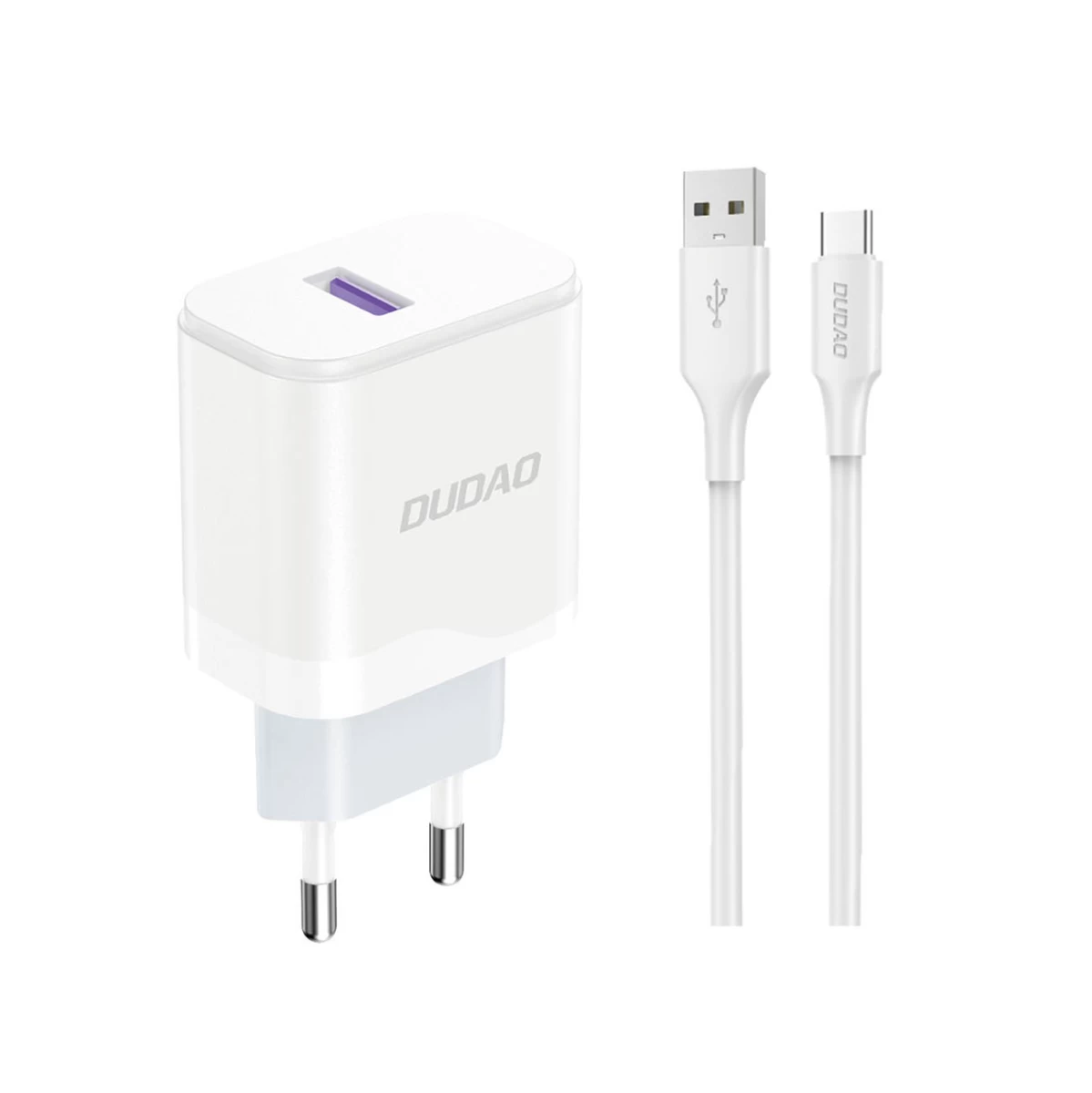 Usb-a 18w Tinklo įkroviklis Su Usb-a - Usb-c Kabeliu, Baltos Spalvos