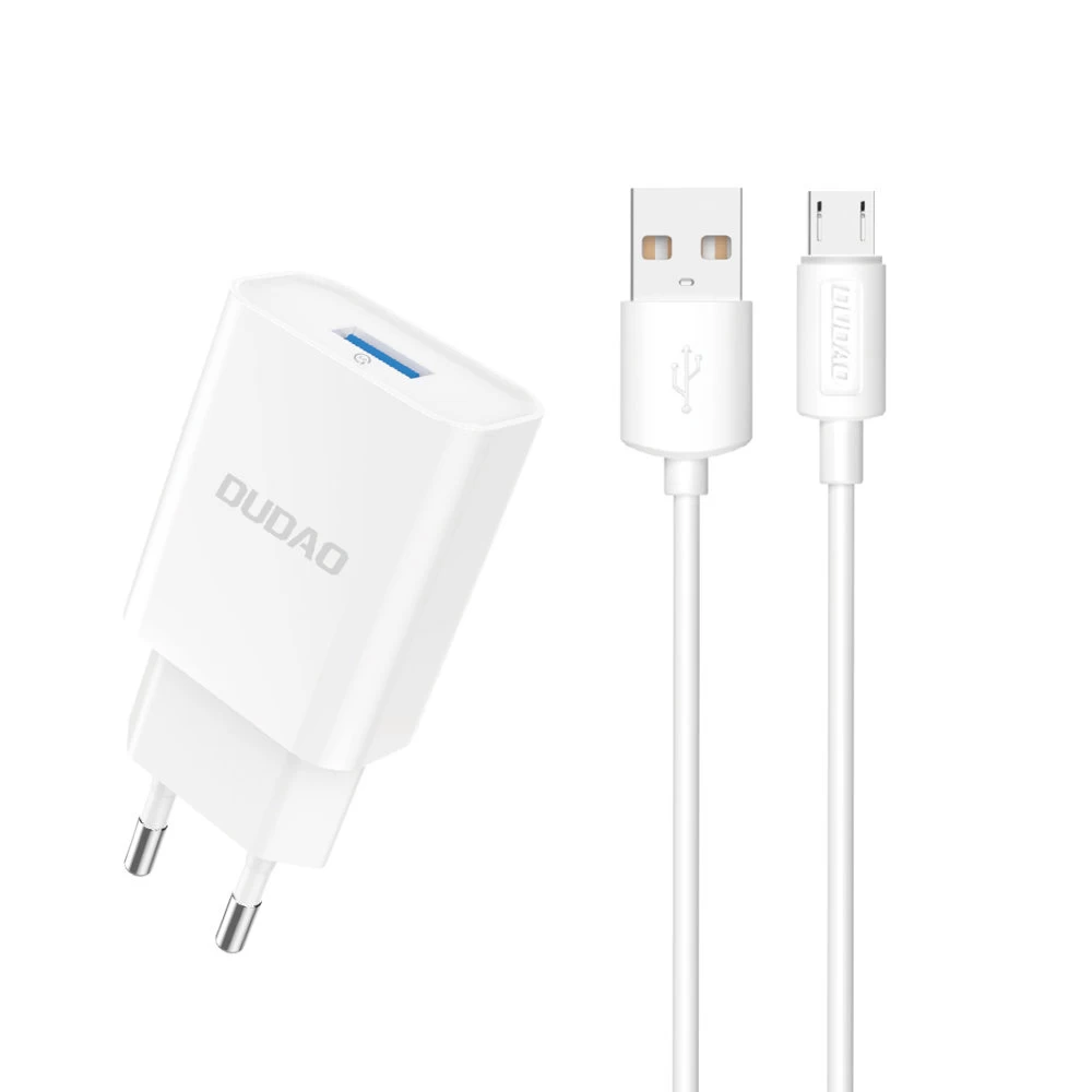 Usb-a 2.1a Tinklo įkroviklis + Usb-a - Microusb Kabelis - Baltas