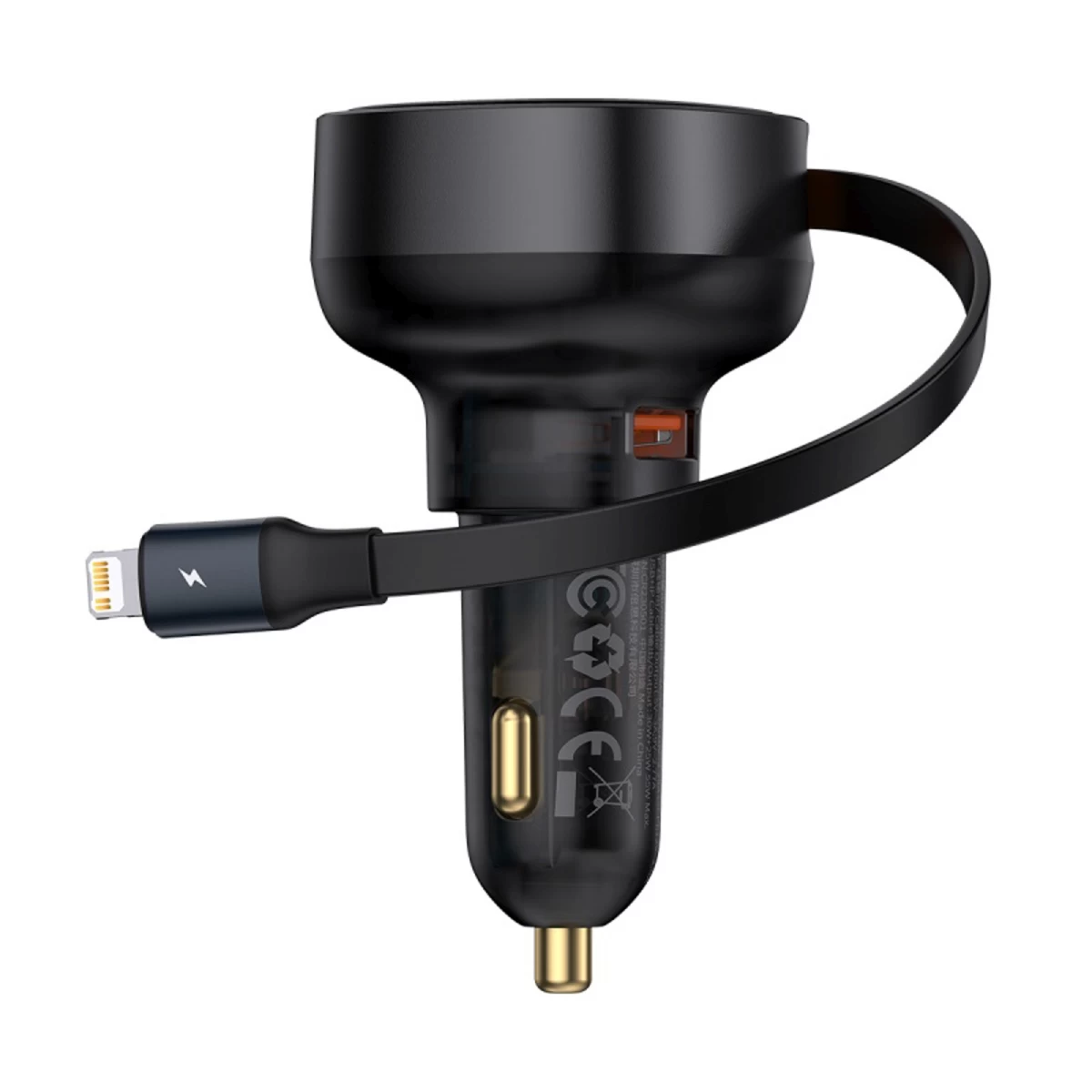 Usb-a Automobilinis įkroviklis Su Ištraukiamu Kabeliu iphone Lightning 55 W - Juodas