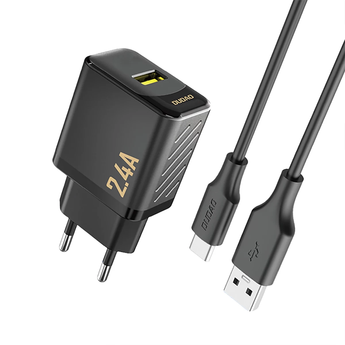 Usb-a Tinklo įkroviklis Su Usb-a - Usb-c 2,4a Gan Kabeliu - Juodas
