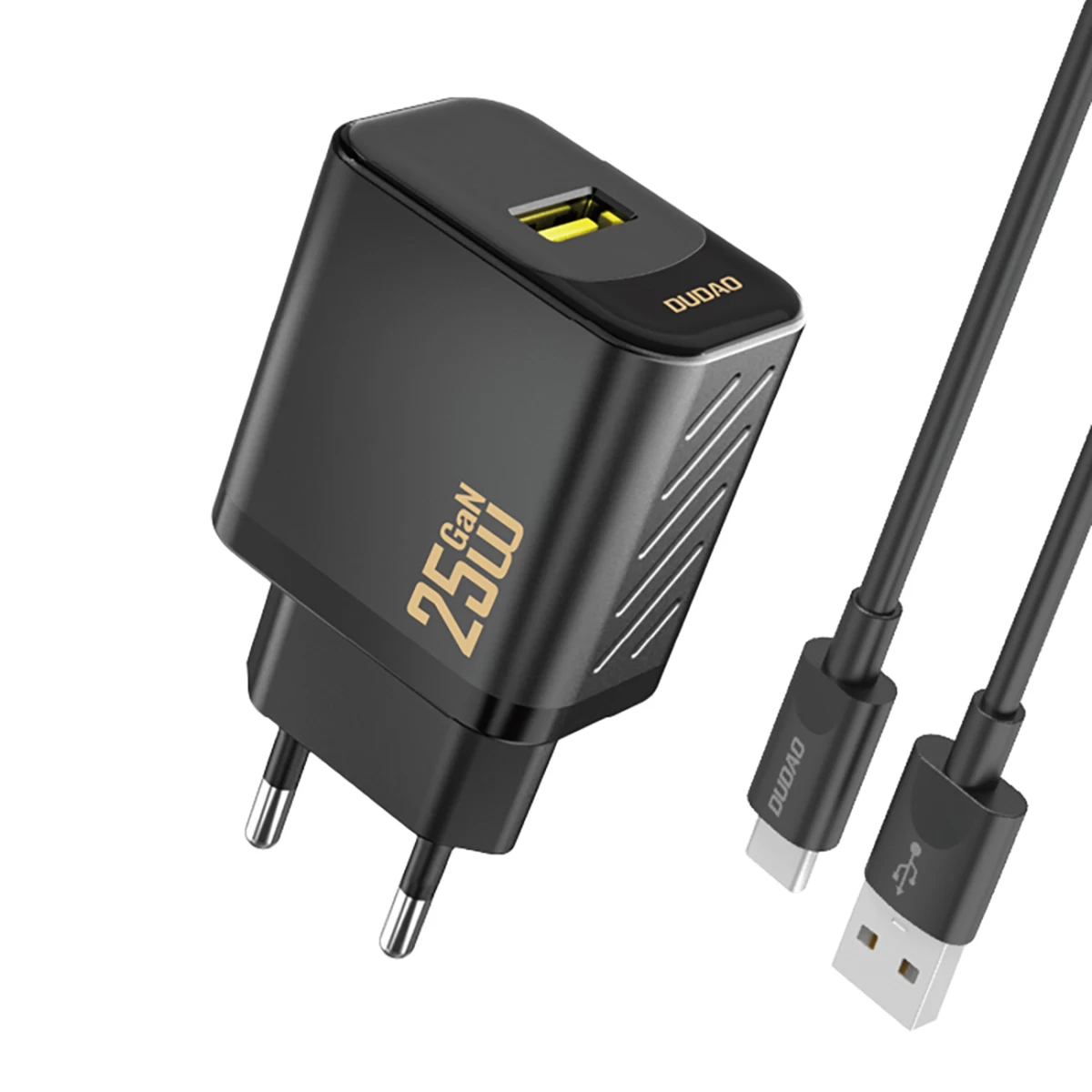 Usb-a Tinklo įkroviklis Su Usb-a - Usb-c Gan Kabeliu 25 W - Juodas