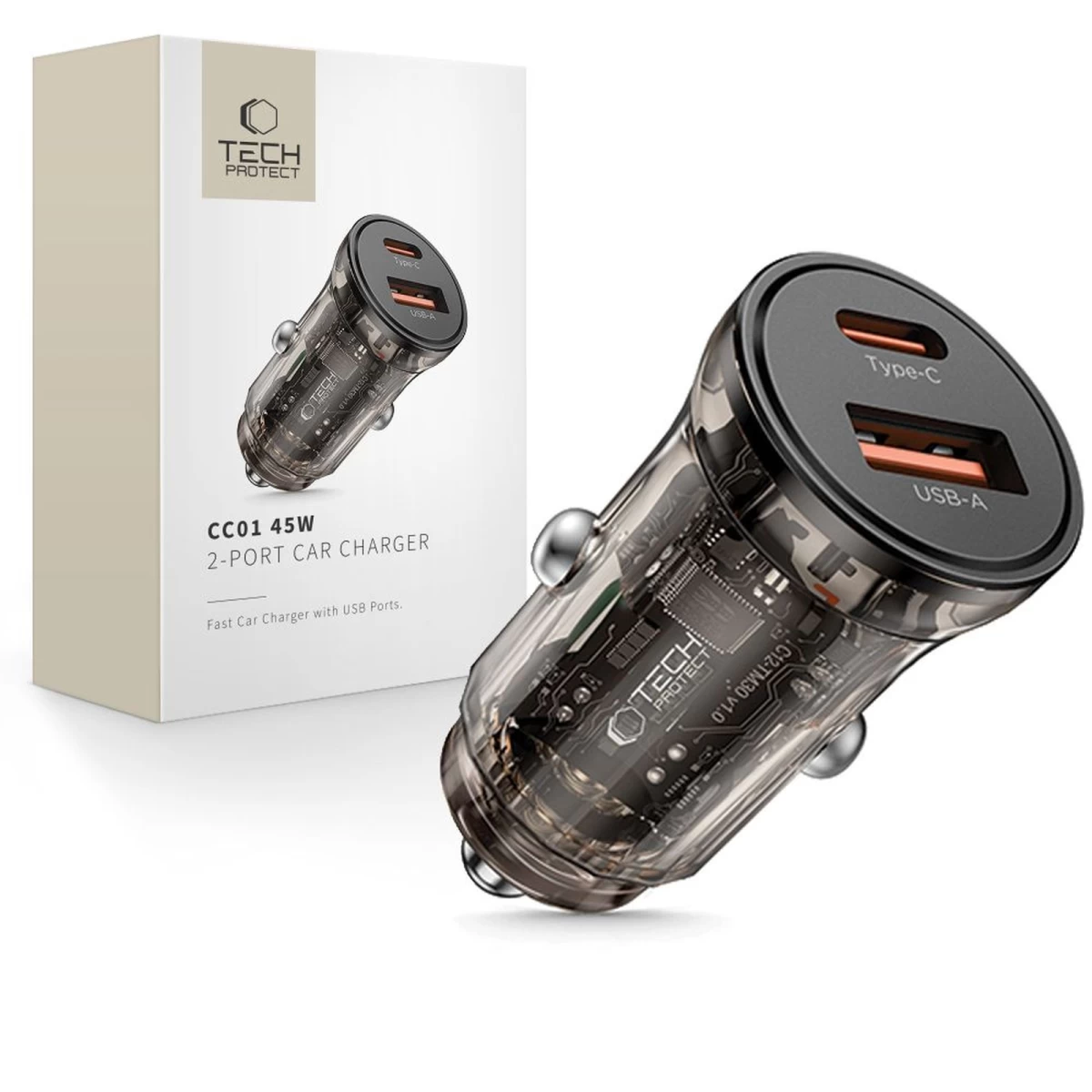 Usb-a Usb-c Automobilinis įkroviklis 45 W - Juodas
