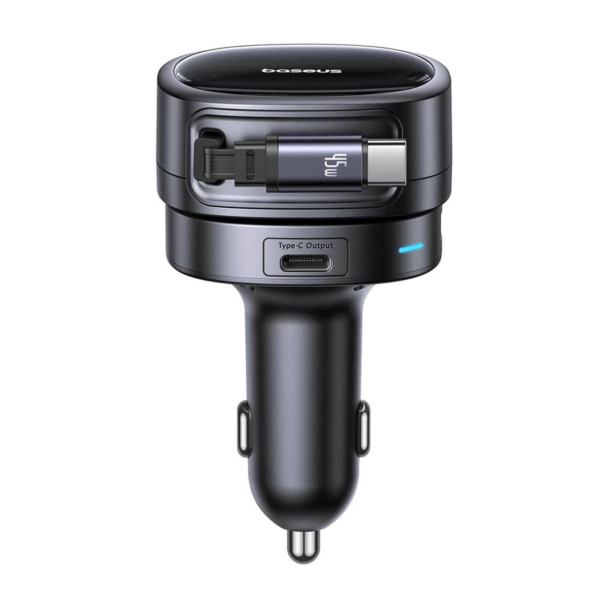 Usb-a Usb-c Automobilinis įkroviklis Su Ištraukiamu Usb-c Kabeliu 60 W - Juodas