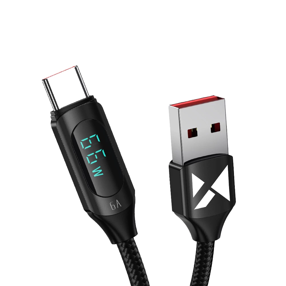 Usb-a - Usb-c Kabelis Su Led Ekranu 66w 6a 2 M Juodas