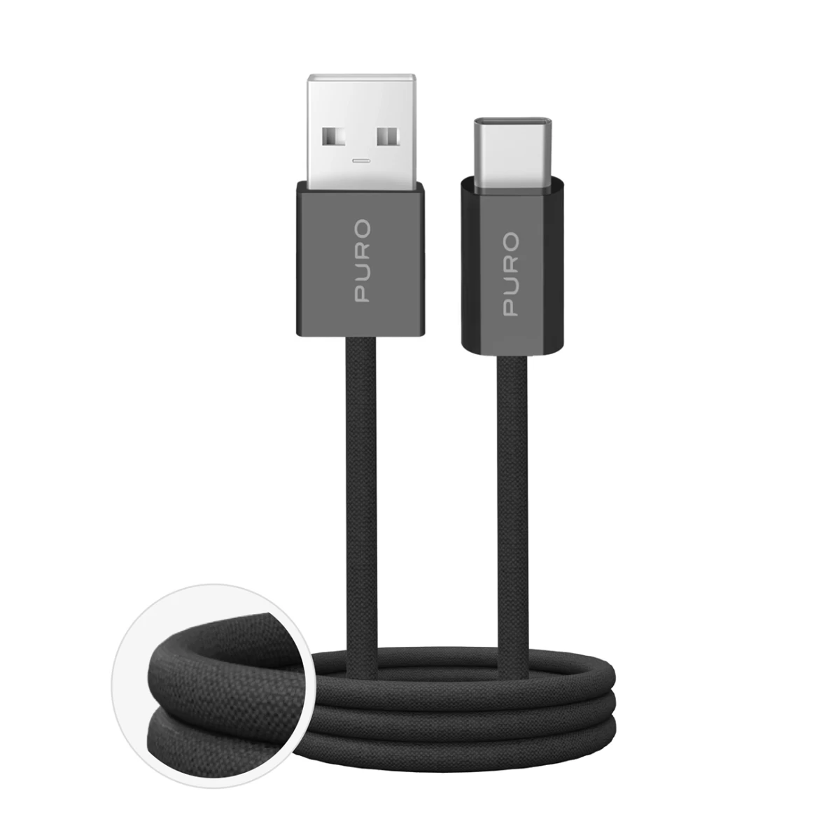 Usb-a - Usb-c Pintas Kabelis fabrik 2.0 10w 1,5 M - Juodas