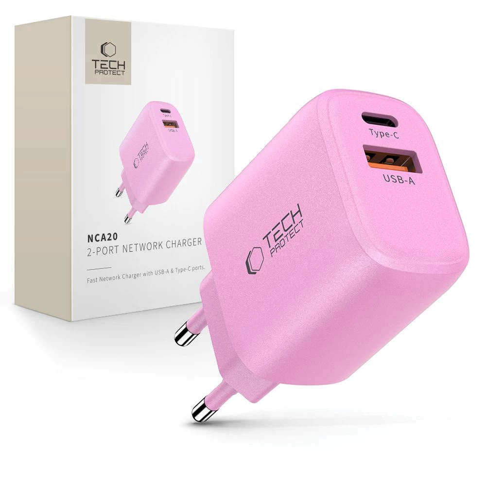 Usb-a Usb-c Tinklo įkroviklis Nca20 Pd Qc 20w - Rožinis