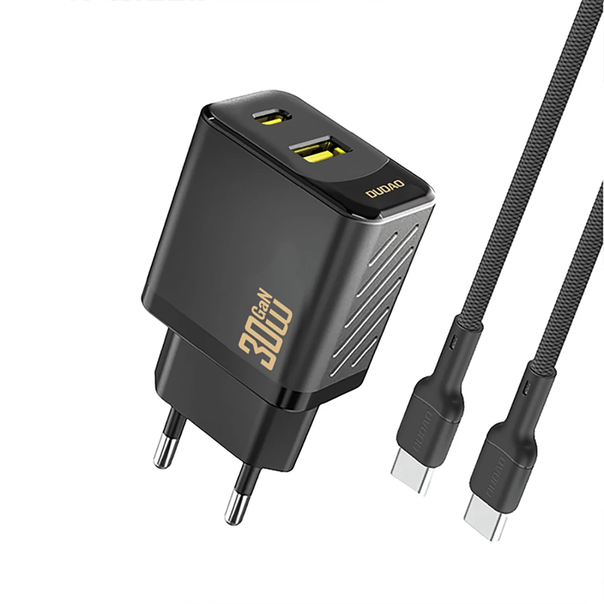 Usb-a Usb-c Tinklo įkroviklis Su Usb-c Gan Pd 30 W Kabeliu - Juodas