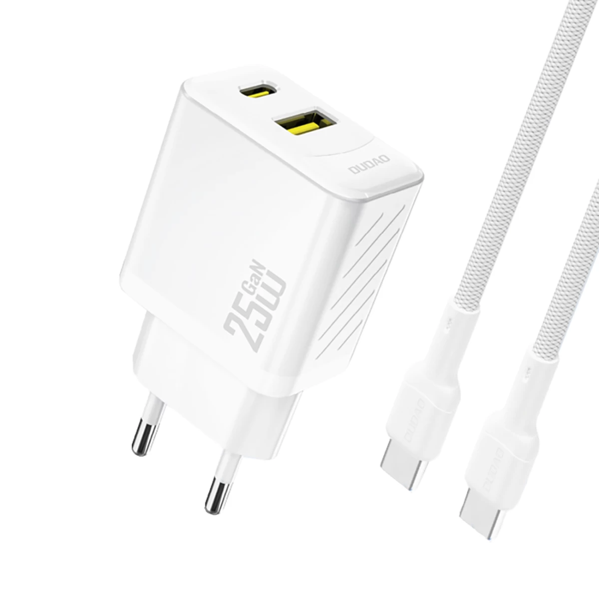 Usb-a Usb-c Tinklo įkroviklis Su Usb-c Gan Pd Qc Kabeliu 25 W - Baltas