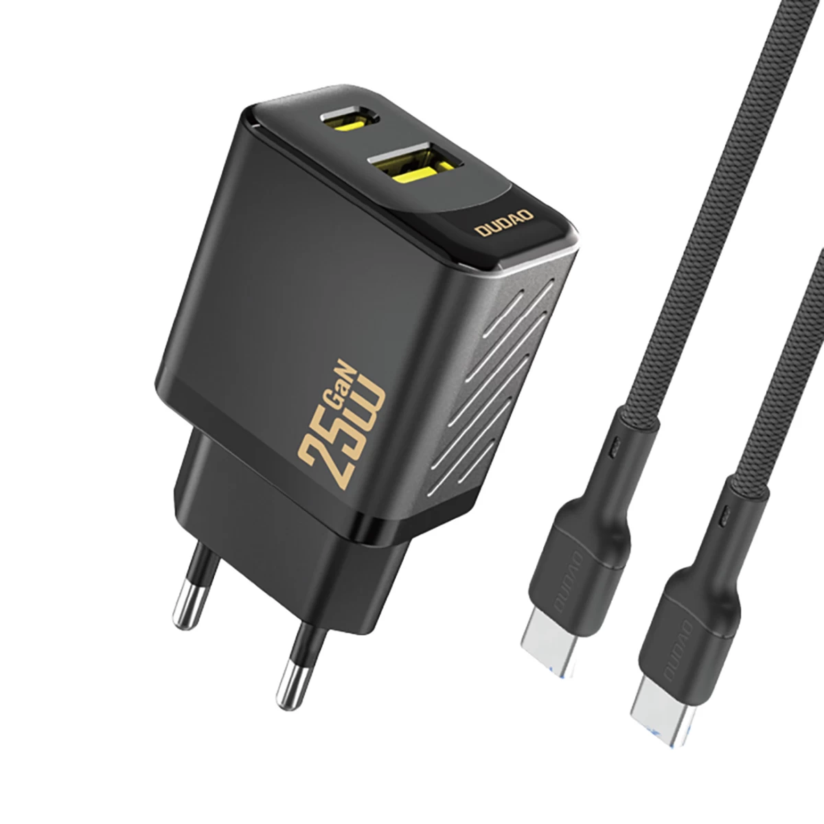 Usb-a Usb-c Tinklo įkroviklis Su Usb-c Gan Pd Qc Kabeliu 25 W - Juodas