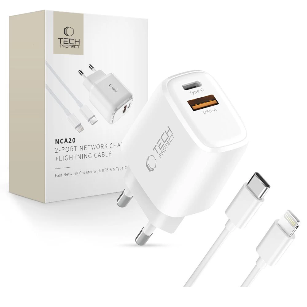 Usb-a Usb-c Tinklo įkroviklis Su Usb-c iphone Lightning Kabeliu Nca20 Pd Qc 20 W - Baltas