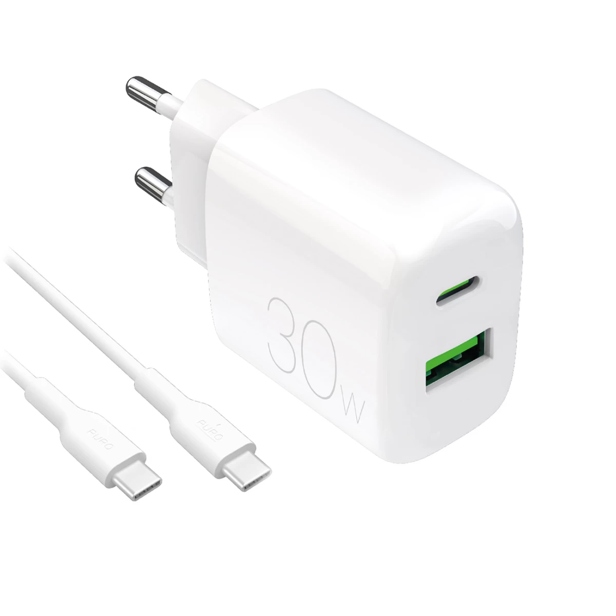 Usb-a Usb-c Tinklo įkroviklis Su Usb-c Kabeliu 30 W 1,2 M - Baltas