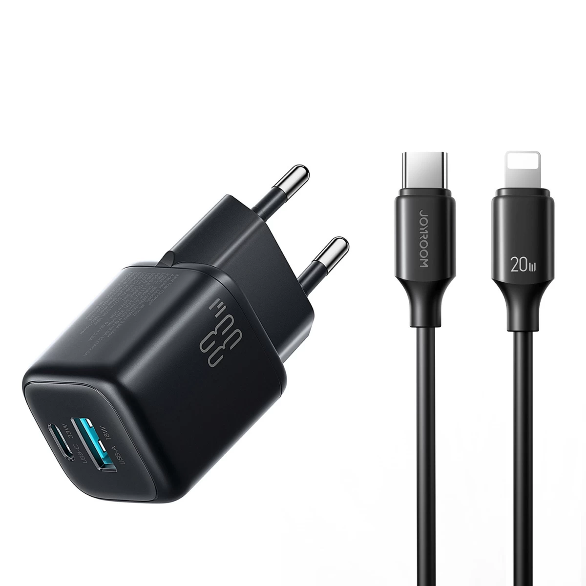 Usb-a Usb-c Tinklo įkroviklis Su Usb-c Kabeliu - iphone Lightning 33 W - Juodas