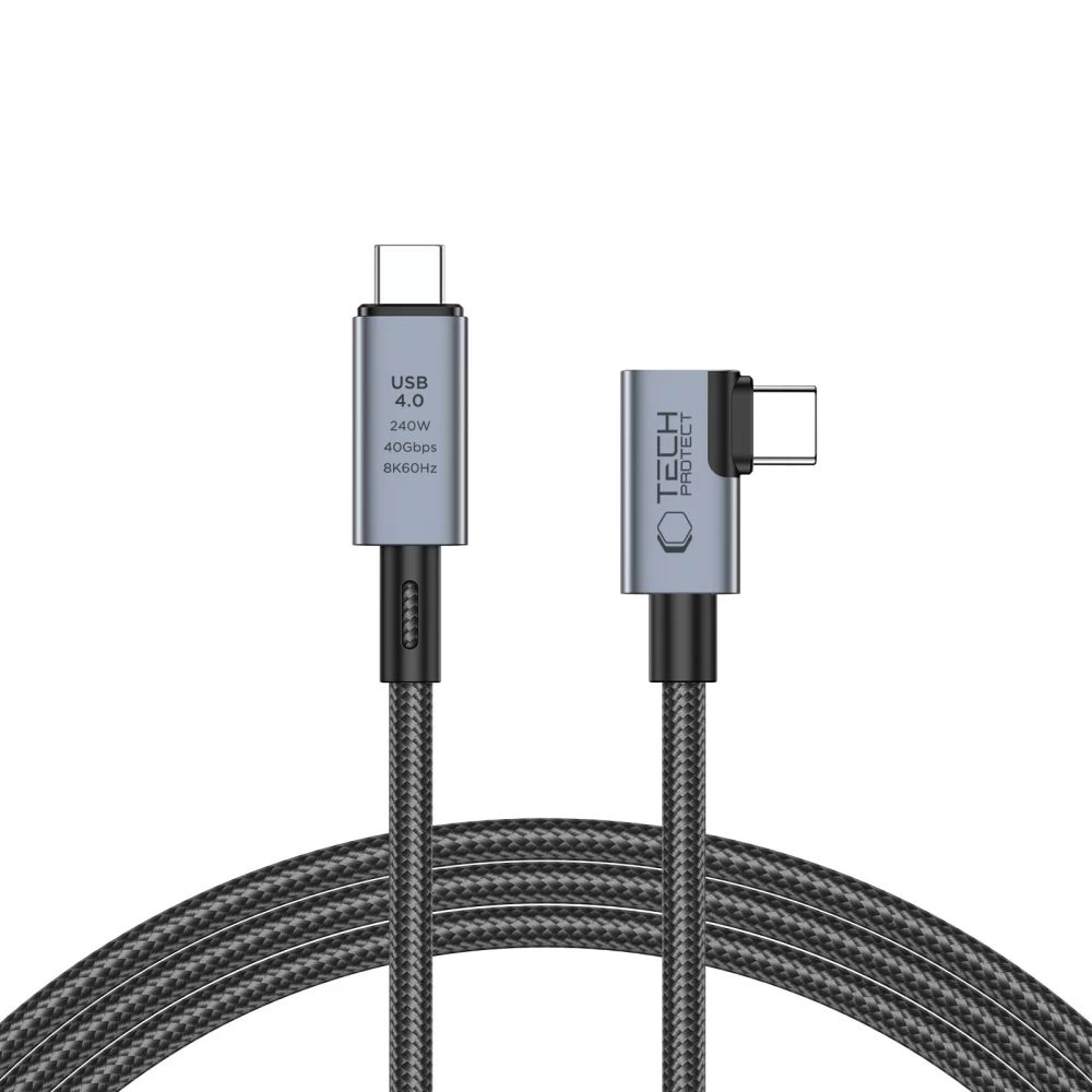 Usb-c 4.0 Pd 240w 8k 40gb/s Kampinis Ir Tiesus 1,5 M Kabelis - Pilkas