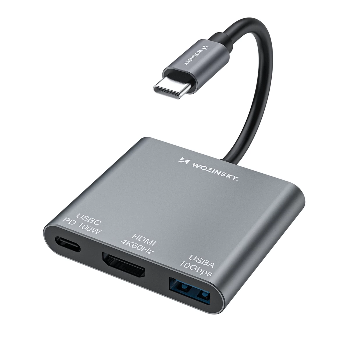 Usb-c į Usb-c Usb-a Hdmi Pd 10 Gb/s 4k Skirstytuvas - Pilkas