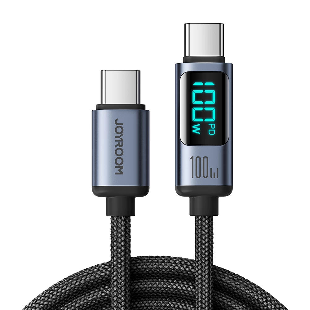 Usb-c Kabelis Su Led Ekranu 100w 1,2 M Juodas