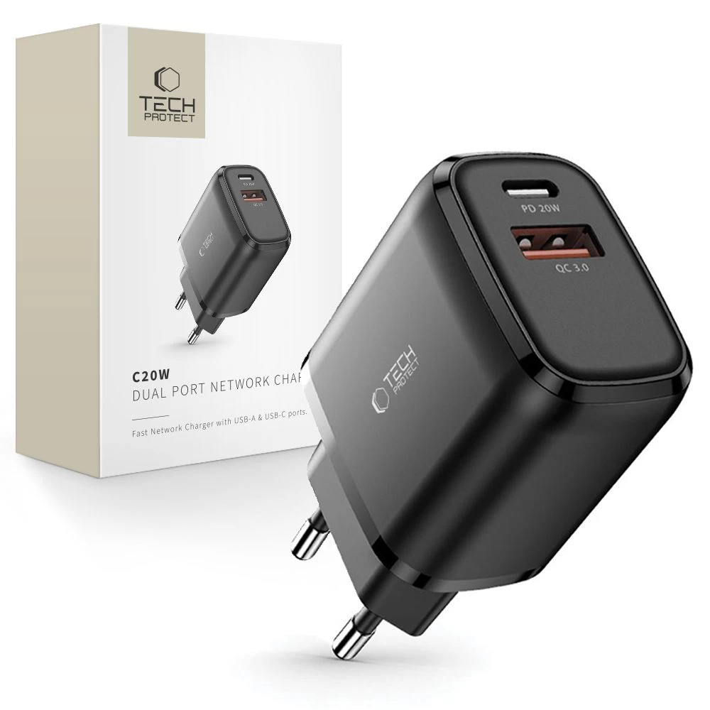 Usb-c Pd 20 W / Usb-a Qc 3.0 Tinklo įkroviklis - Juodas