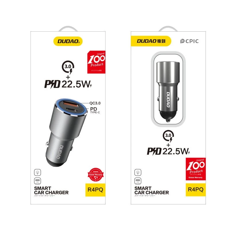 Usb-c Pd Qc 22,5 W Automobilinis įkroviklis Pilkos Spalvos