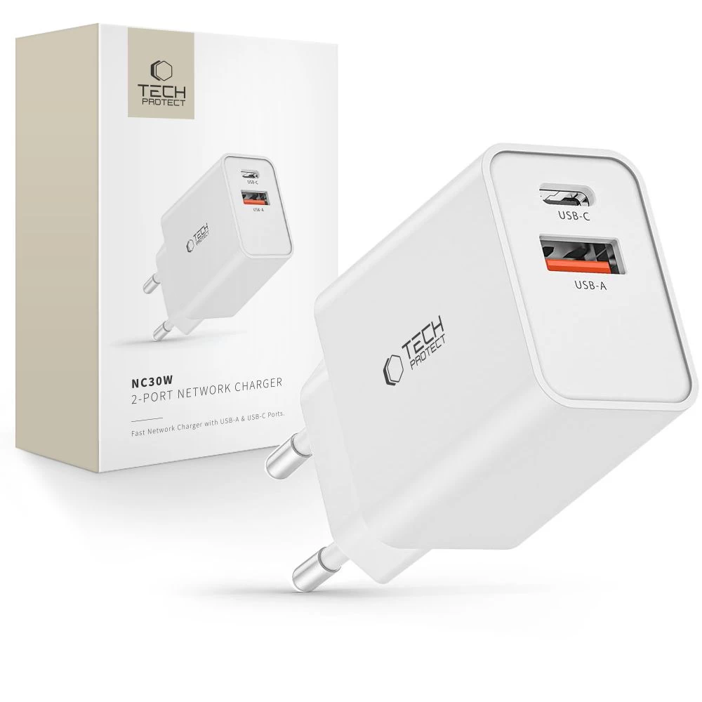 Usb-c Pd / Usb-a Qc Tinklo įkroviklis 30 W - Baltas