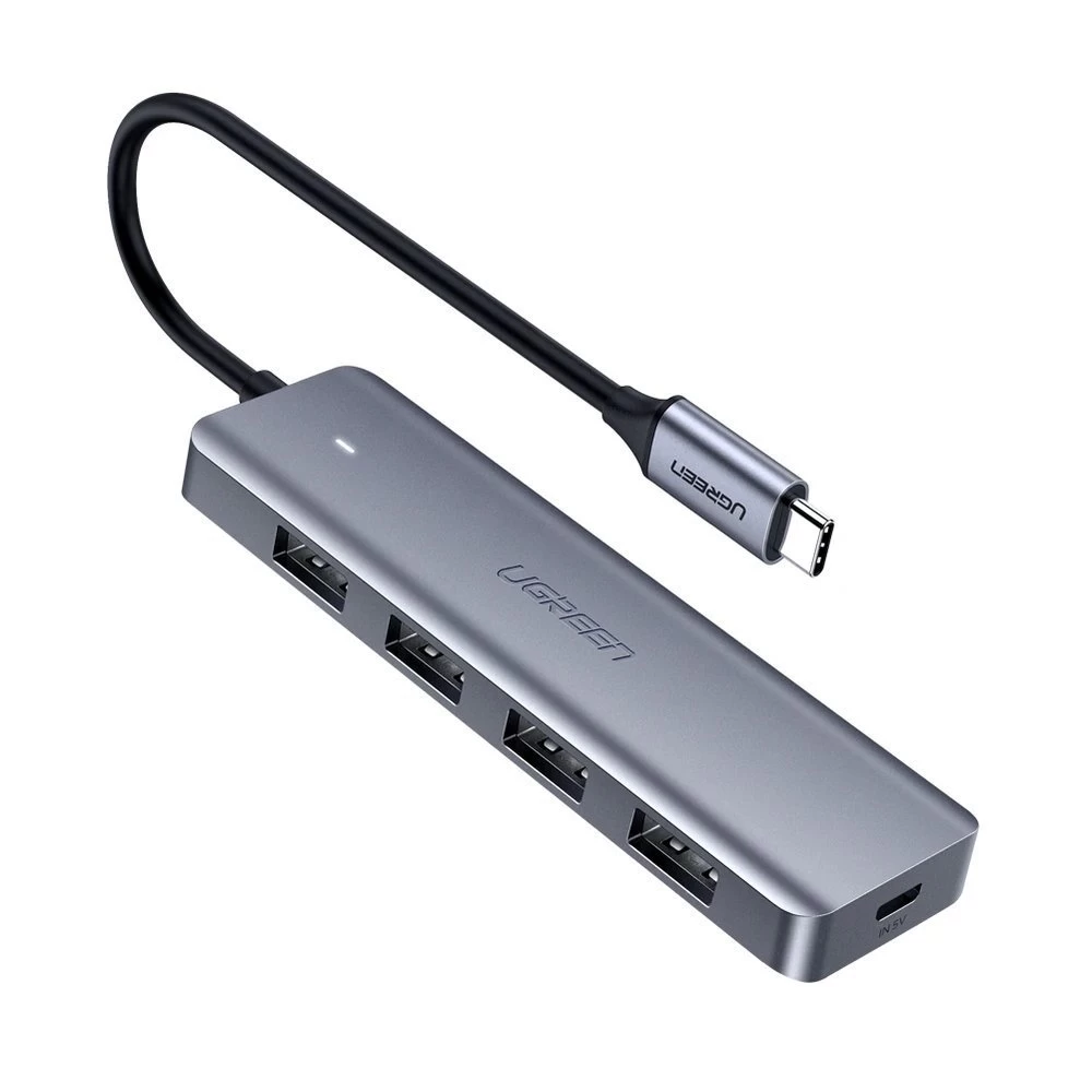 Usb-c šakotuvas - 4x Usb 3.2 Su Usb-c Maitinimo Prievadu, Pilkos Spalvos Usb-c šakotuvas - 4x Usb 3.2 Su Usb-c Maitinimo Prievadu, Pilkos Spalvos