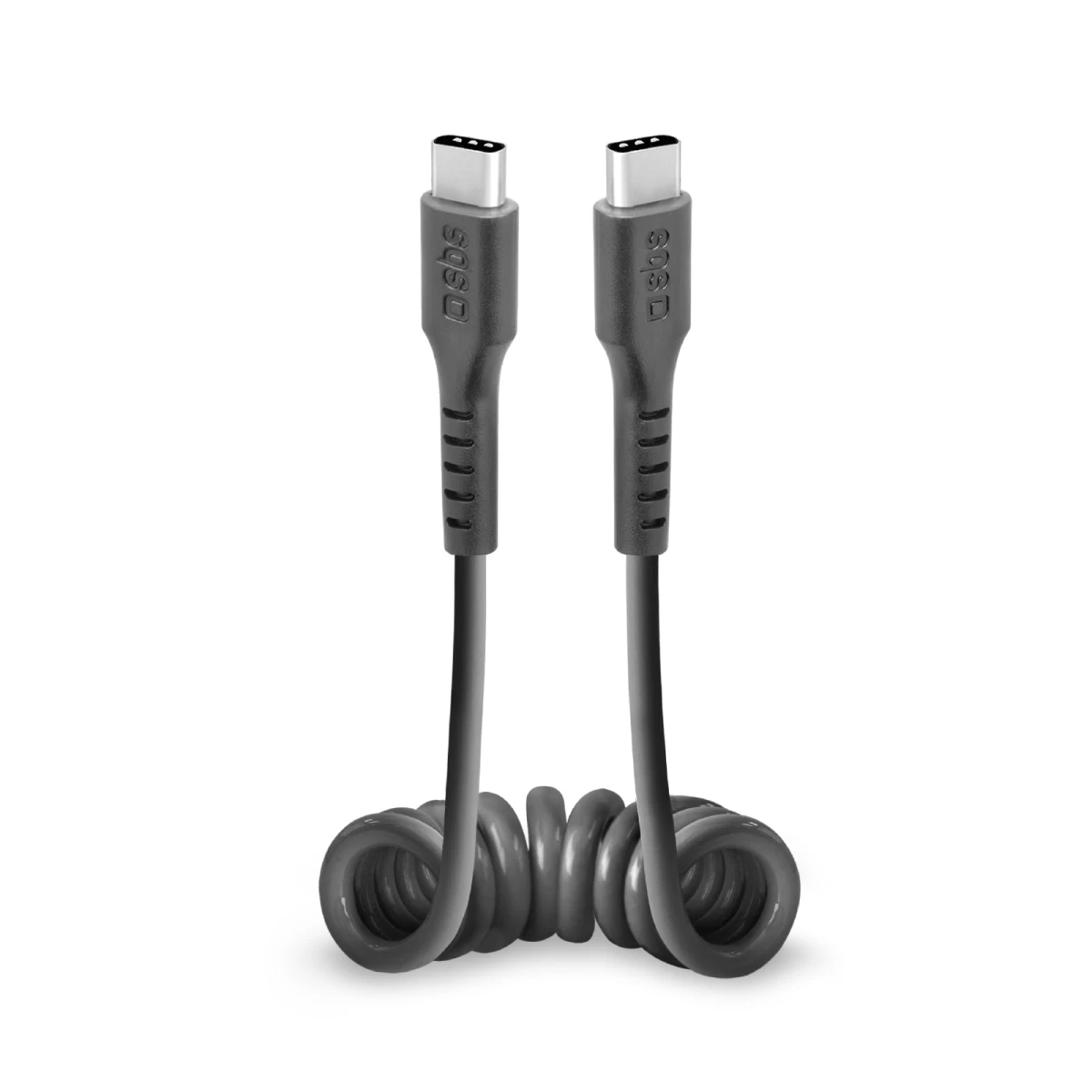 Usb-c Spiralinis Kabelis 0,5 M - Juodas