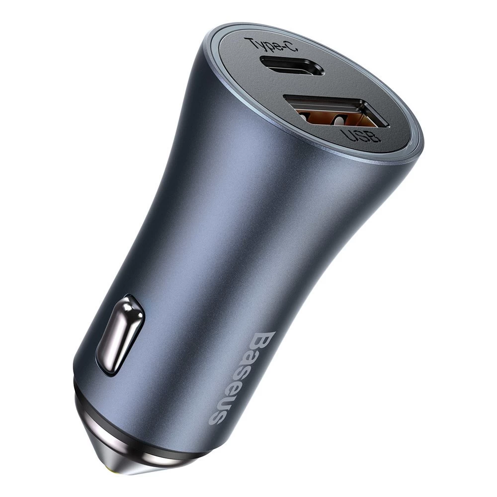 Usb-c + Usb 40w Greitasis Automobilinis įkroviklis Golden Contactor Pro Pilkos Spalvos