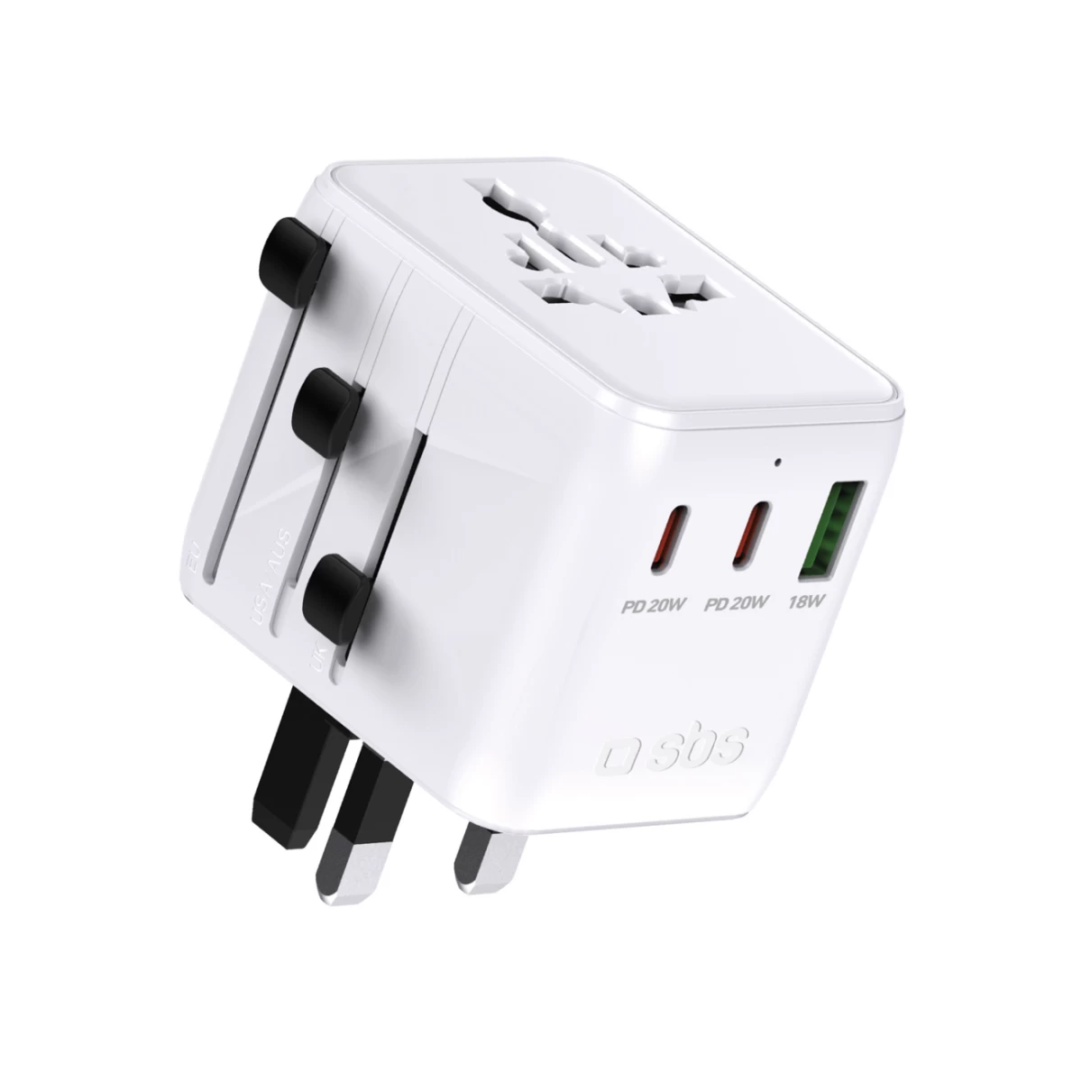 Usb-c Usb-a Eu Uk Us Aus Jp Kelioninis Maitinimo Adapteris - Baltas