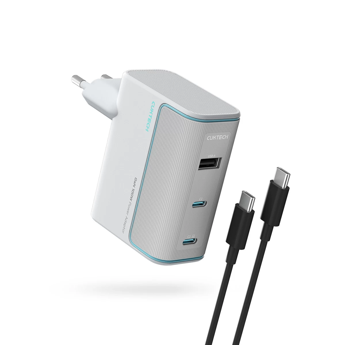 Usb-c Usb-a Tinklo įkroviklis Su Gan Kabeliu 100 W - Baltas