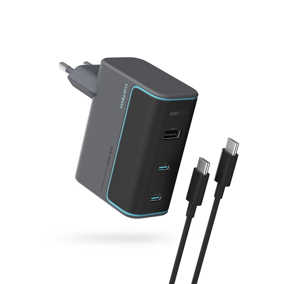 Usb-c Usb-a Tinklo įkroviklis Su Usb-c Gan Kabeliu 100 W - Pilkas