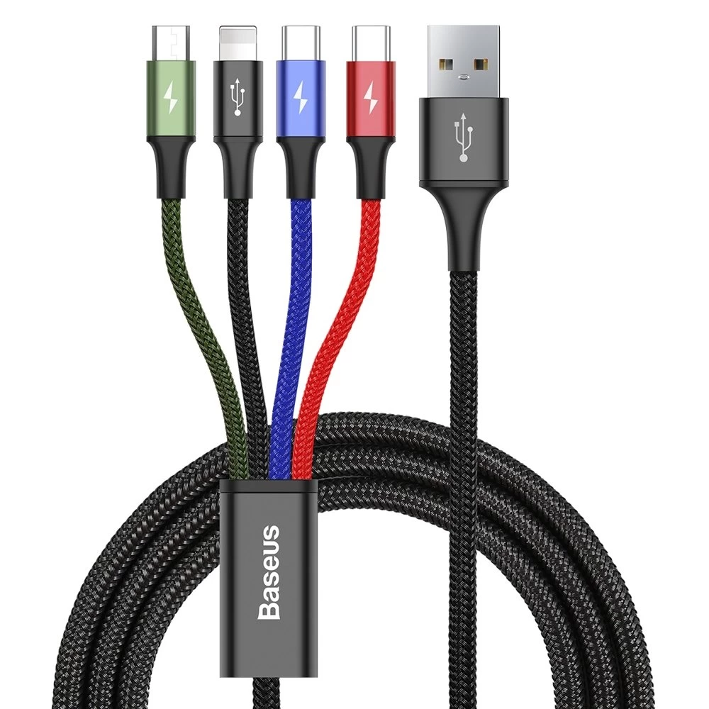 Usb Kabelis 4in1 Iphone Lightning 2 X Usb-c Microusb Su Nailono Pynele 3,5 A 1,2 M Juodas Usb Kabelis 4in1 Iphone Lightning 2 X Usb-c Microusb Su Nailono Pynele 3,5 A 1,2 M Juodas