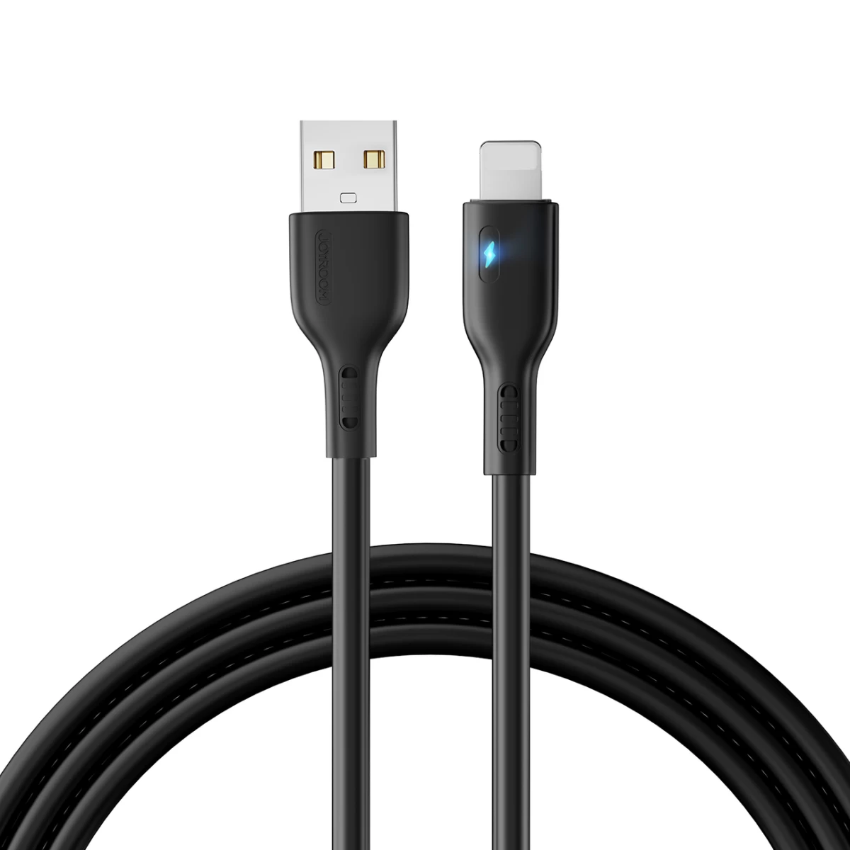 Usb - lightning 2.4a 2 M Ilgio iphone Kabelis Su Led Indikatoriumi, Juodas