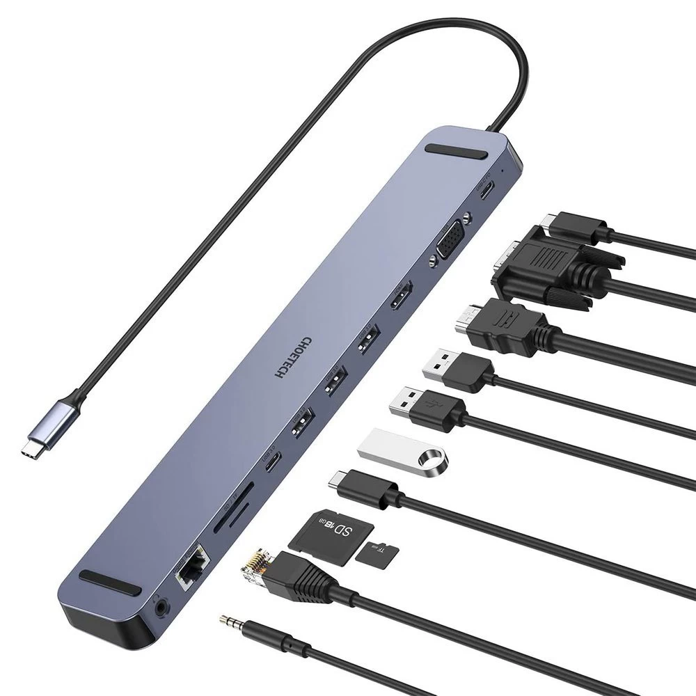 Usb Type-c 11-in-1 Doko Stotis Su Maitinimo Adapteriu, 100 W Pd, Pilka