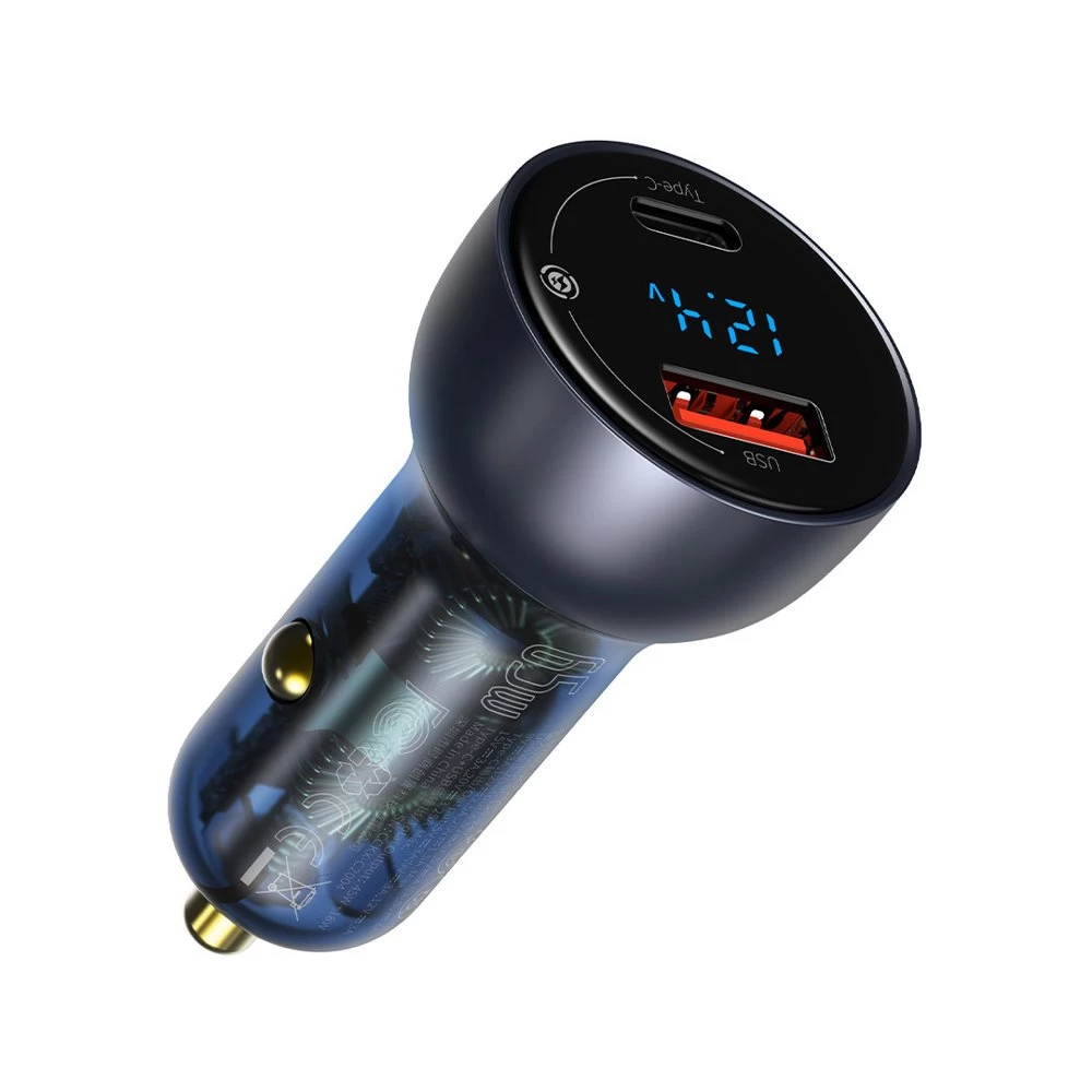 Usb + Usb-c Automobilinis įkroviklis 65w Quick Charge Lcd Ekranas Pilkos Spalvos