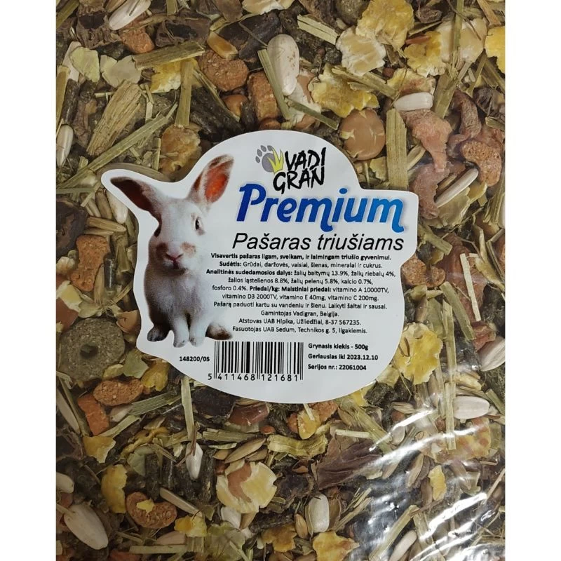 VADIGRAN PREMIUM pašaras triušiams 0.5kg, 148200/05