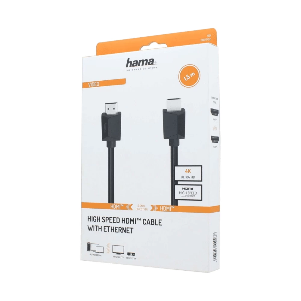 Vaizdo Perdavimo Kabelis HAMA, HDMI 1,5m 00200702 (Ekspozicinė prekė)