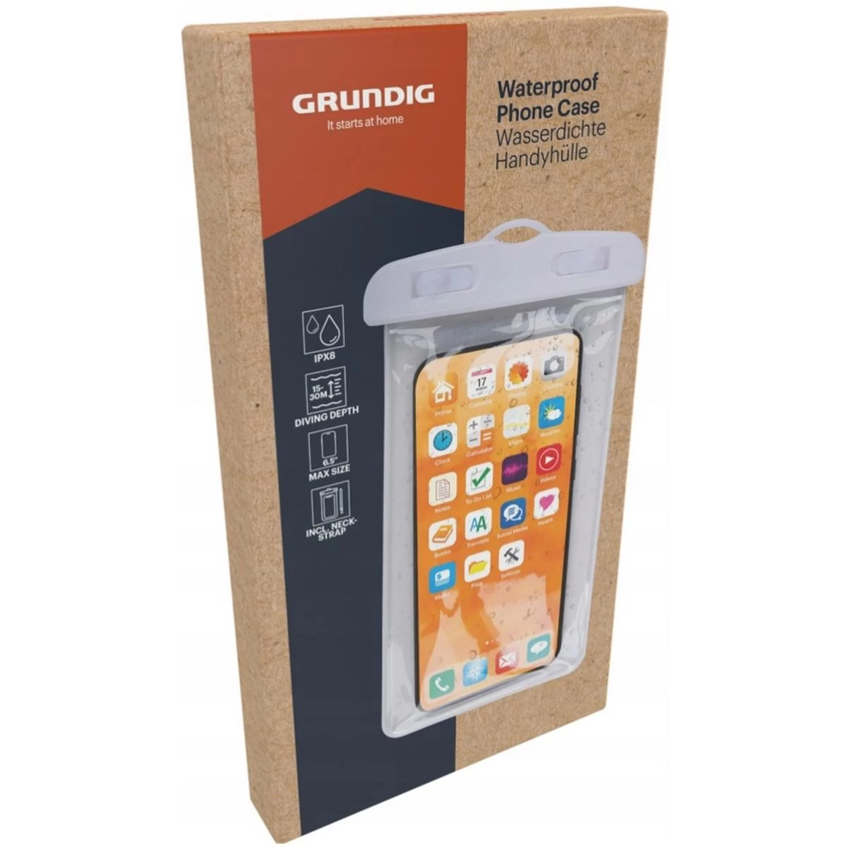 Vandeniui Atsparus Telefono Dėklas 11x21cm Pvc Baltas Grundig