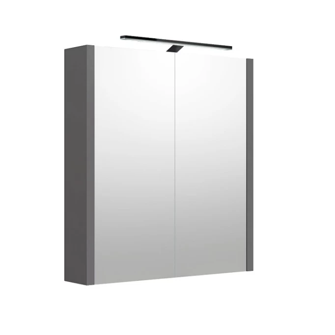 Veidrodinė spintelė Raguvos Baldai, su juodu šviestuvu, pilka matinė, 60 cm, 2003305 Veidrodinė spintelė Raguvos Baldai, su juodu šviestuvu, pilka matinė, 60 cm, 2003305