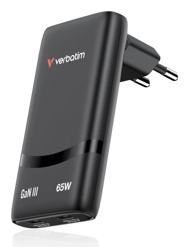 Verbatim 32354 Fold 'n' Go GaN Įkroviklis 65W 2-Port, USB-C, EU Plug, Juoda