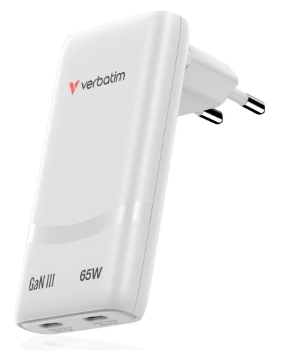 Verbatim 32355 Fold 'n' Go GaN Įkroviklis 65W 2-Port, USB-C, EU Plug, Balta