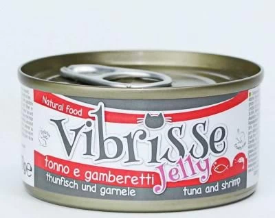 VIBRISSE konservai katėms su tunu ir krevetėmis drebučiuose 70g 12vnt (24), C1018425