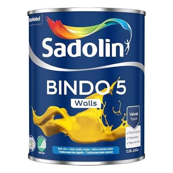 Vidaus dažai SADOLIN Bindo 5 A bazė, 0,9l balta sp. Vidaus dažai SADOLIN Bindo 5 A bazė, 0,9l balta sp.