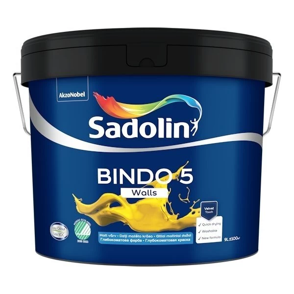 Vidaus dažai SADOLIN Bindo 5 A bazė, 9l balta sp. Vidaus dažai SADOLIN Bindo 5 A bazė, 9l balta sp.