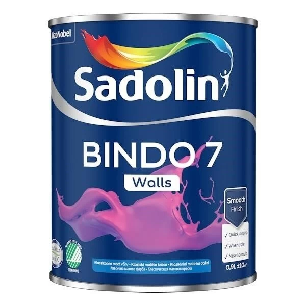Vidaus dažai SADOLIN Bindo 7 A bazė, 0,9l balta sp. Vidaus dažai SADOLIN Bindo 7 A bazė, 0,9l balta sp.