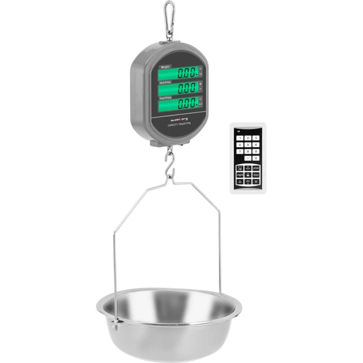 Viršutinės Kablinės Svarstyklės Kainoms Skaičiuoti Su Svėrimo Lėkštele + Nuotolinio Valdymo Pultas 0,1-30 Kg / 5 G Viršutinės Kablinės Svarstyklės Kainoms Skaičiuoti Su Svėrimo Lėkštele + Nuotolinio Valdymo Pultas 0,1-30 Kg / 5 G