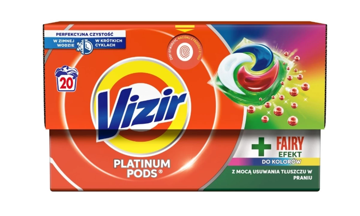 Vizir Platinum Pods + Fairy Effect Color Skalbiklio Kapsulės, 20 Vnt.